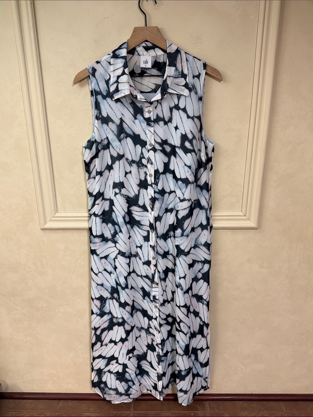 Cabi Gray Floral Cloudy Sky Button Down Midi Dress M #5382